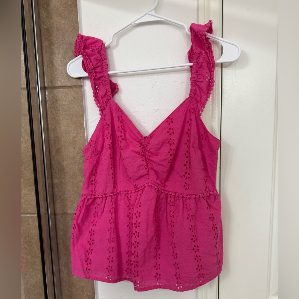 Japna Pink Eyelet Tank Top | Size Large